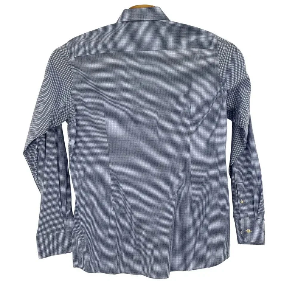 Eton 17 1/2 44 Contemporary‎ Blue Check Long Sleeve Button Up Shirt